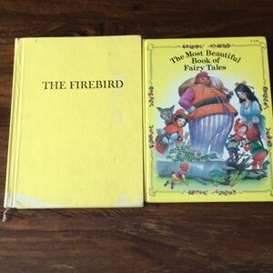 Stack of Two Yellow Vintage Picture Books Fairy Tales Firebird